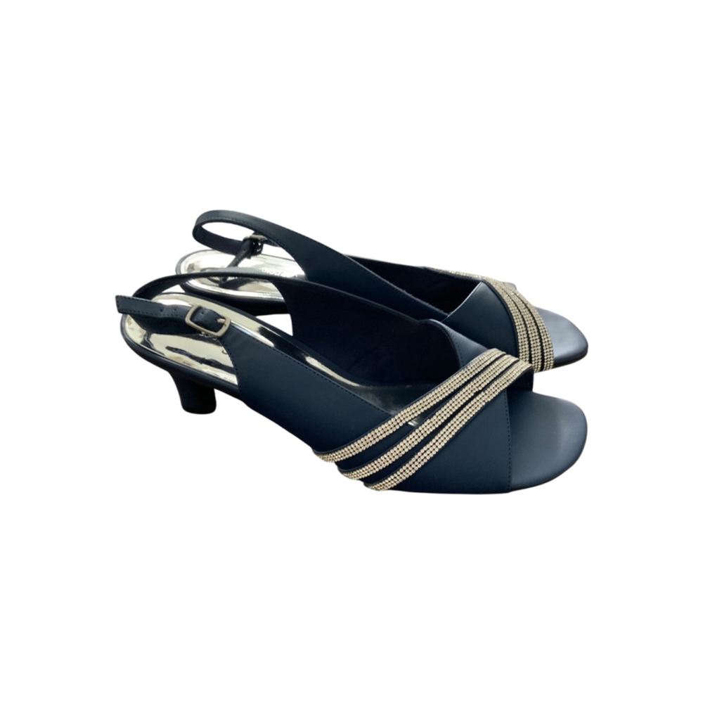 Easy Street Alive 5 Navy Rhinestone Slingback Heels 11 Wide